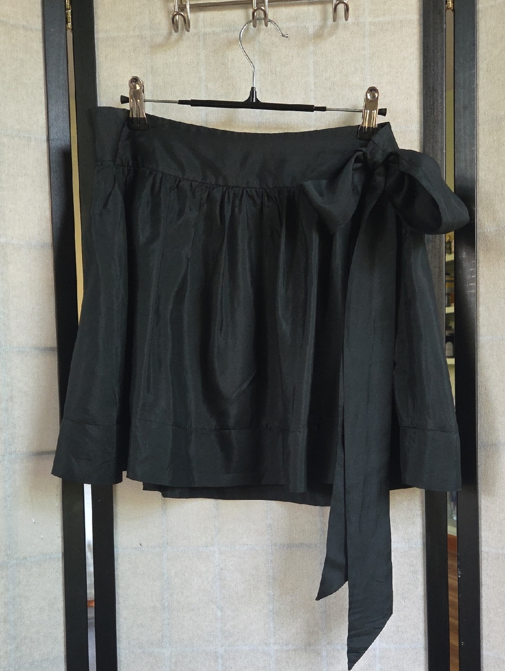 Black Tie-Waist Silk Mini Skirt